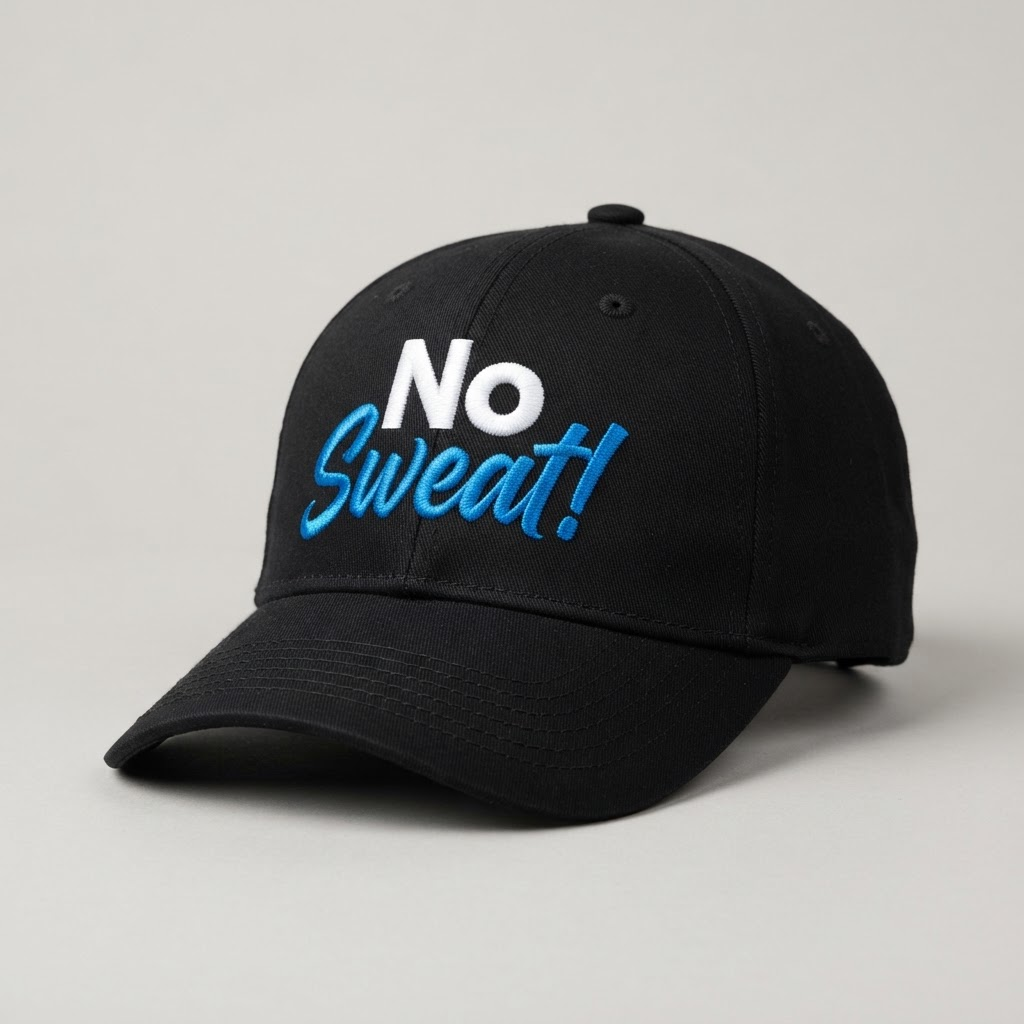Structured Cap in Black with the No Sweat! logo