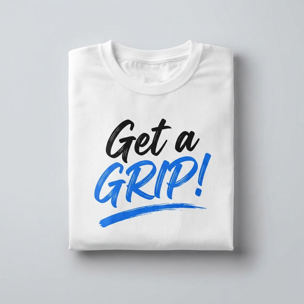 Get a Grip! Tee in White with the No Sweat! logo
