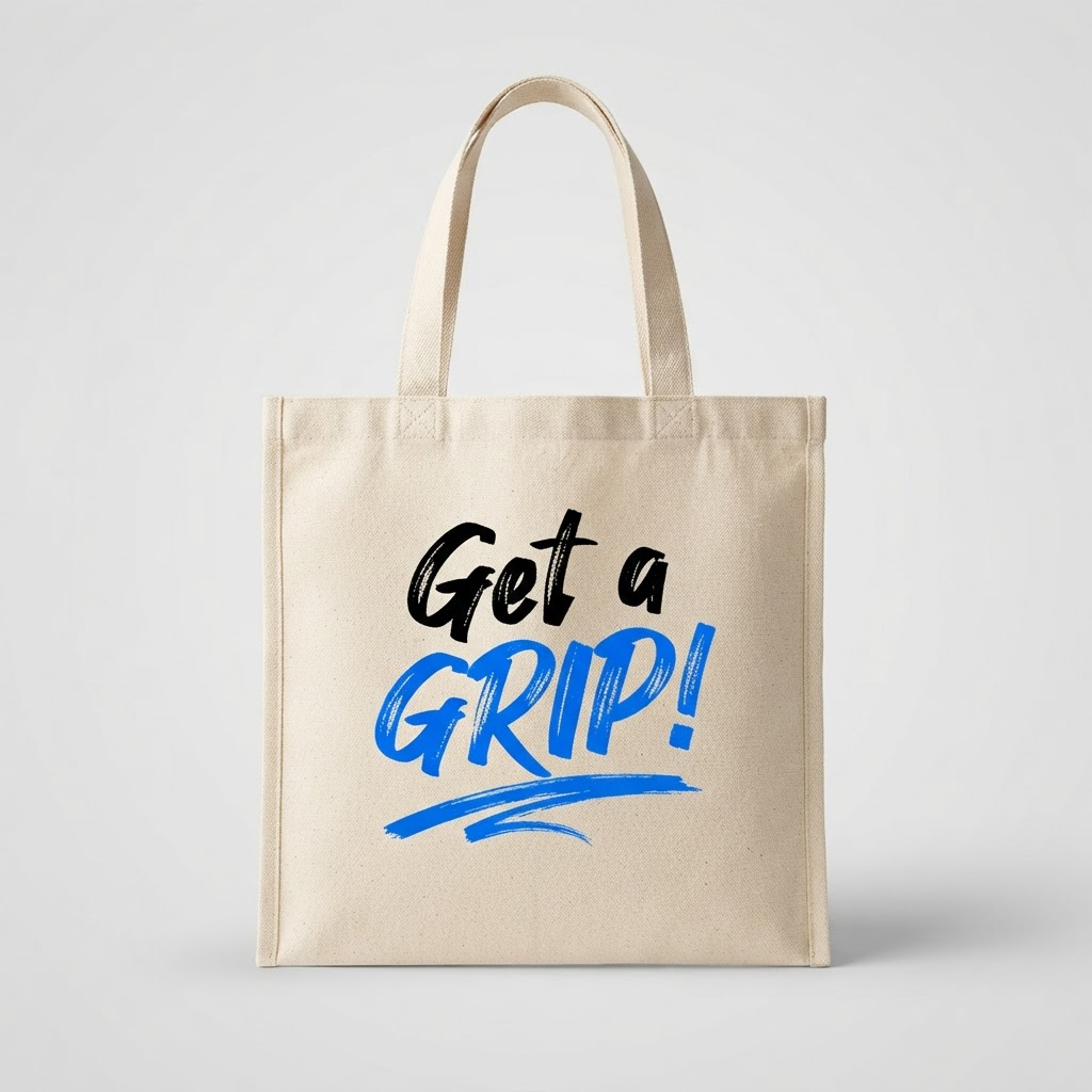 Get a Grip! Tote in Natural Canvas with the No Sweat! logo